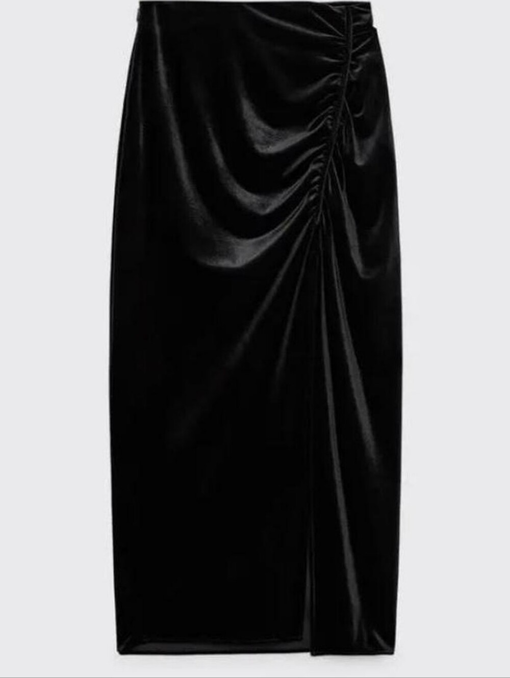 Zara Black Velvet Ruched Maxi Skirt